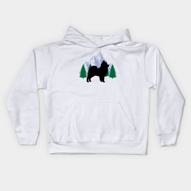 pomeranian dog silhouette mountain tree christmas Kids Hoodie by T-shirt verkaufen